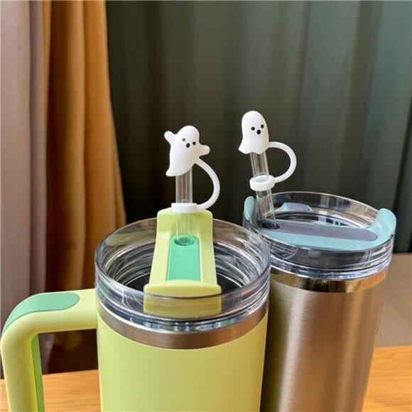 Cute Ghost Straw Covers Cap Compatible with Stanley Cup 30 40 oz, 4PCS Silicone - Picture 5 of 7